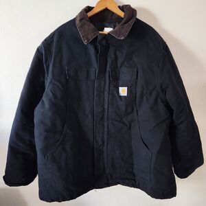 VINTAGE Carhartt Jacket Adult Sz 56 Black Arctic Quilted Lined Corduroy Collar